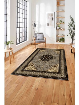 Napoli Home  Baskılı Klasik Çerçeve Desen Yıkanabilir Kaymaz Yolluk Mutfak Salon Halısı, Klasik-43-Kahve,