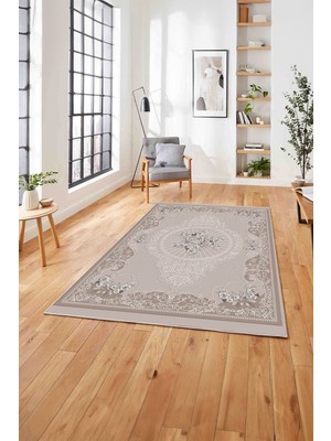 Napoli Home  Klasik Gül Motifli Dijital Baskılı Yıkanabilir Kaymaz Yolluk Mutfak Salon Halısı, Klasik-66-Vizon,