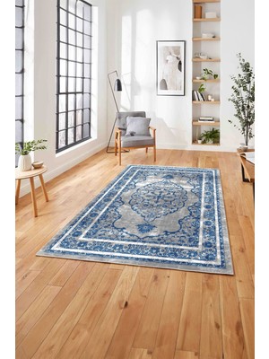 Napoli Home  Klasik Ahlat Model Dijital Baskılı Yıkanabilir Kaymaz Yolluk Mutfak Salon Halısı, Klasik-73-Mavi,