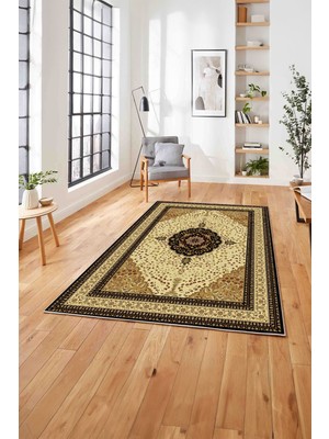 Napoli Home  Baskılı Klasik Çerçeve Desen Yıkanabilir Kaymaz Yolluk Mutfak Salon Halısı, Klasik-43-Bej,