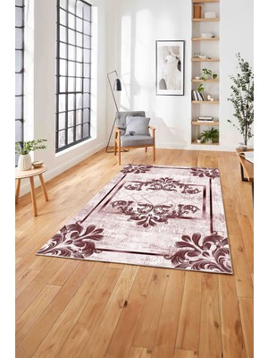 Napoli Home  Dijital Baskılı Klasik Akrilik Model Yıkanabilir Kaymaz Yolluk Mutfak Salon Halısı, Klasik-51-Bordo,