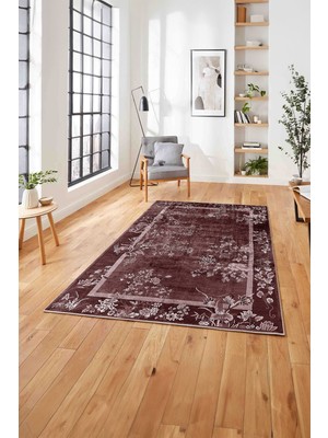 Napoli Home  Klasik Ağaç Figürlü Baskılı Yıkanabilir Kaymaz Yolluk Mutfak Salon Halısı, Klasik-61-Bordo,