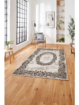 Napoli Home  Klasik Sade Modern Dijital Baskılı Yıkanabilir Kaymaz Yolluk Mutfak Salon Halısı, Klasik-59-Kahve,