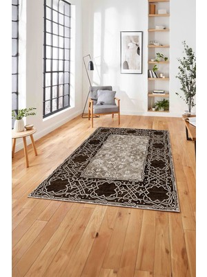 Napoli Home  Klasik Afgan Motifli Baskılı Yıkanabilir Kaymaz Yolluk Mutfak Salon Halısı, Klasik-63-Kahve,