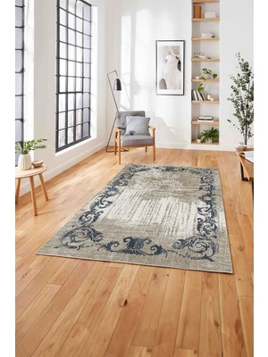 Napoli Home  Dijital Baskılı Klasik Desen Motifli Yıkanabilir Kaymaz Yolluk Mutfak Salon Halısı, Klasik-37-Mavi,