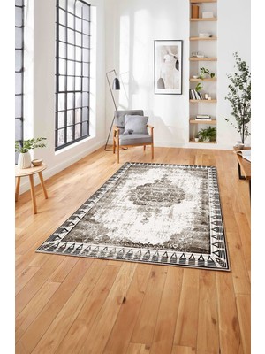 Napoli Home  Klasik Geleneksel Motifli Baskılı Yıkanabilir Kaymaz Yolluk Mutfak Salon Halısı, Klasik-67-Kahve,
