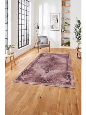 Napoli Home  Baskılı Klasik Eskitme Desen Yıkanabilir Kaymaz Yolluk Mutfak Salon Halısı, Klasik-47-Bordo,