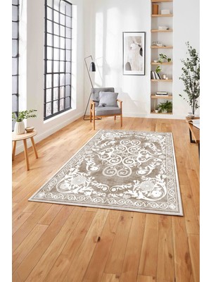 Napoli Home  Baskılı Klasik Afgan Model Sade Yıkanabilir Kaymaz Yolluk Mutfak Salon Halısı, Klasik-52-Bej,