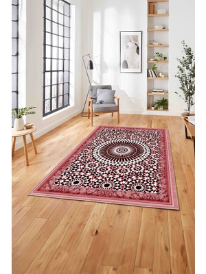 Napoli Home  Dijital Baskılı Klasik Modern Yıkanabilir Kaymaz Yolluk Mutfak Salon Halısı, Klasik-79-Kırmızı,