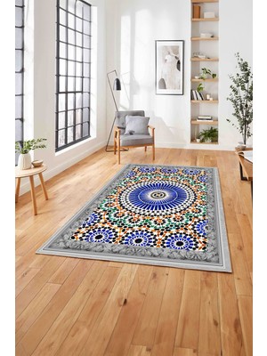 Napoli Home  Dijital Baskılı Klasik Modern Yıkanabilir Kaymaz Yolluk Mutfak Salon Halısı, Klasik-79-Renkli,