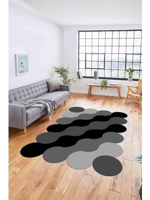Napoli Home Dijital Baskılı Lazer Kesim Modern Yıkanabilir Kaymaz Yolluk Mutfak Salon Halısı, Lazer-31-Antrasit,