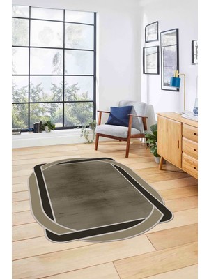 Napoli Home Dijital Lazer Kesim Kenar Geçişli Yıkanabilir Kaymaz Yolluk Mutfak Salon Halısı, Lazer-47-Bej,