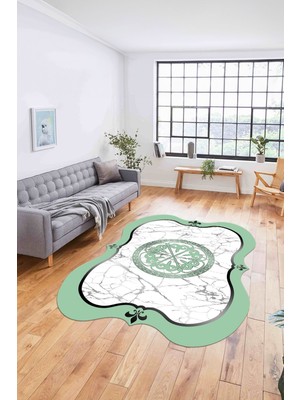 Napoli Home Dijital Lazer Kesim Göbek Motifli Yıkanabilir Kaymaz Yolluk Mutfak Salon Halısı, Lazer-34-Yeşil,