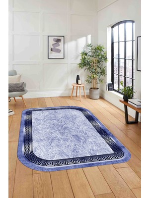 Napoli Home Dijital Lazer Kesim Klasik Model Yıkanabilir Kaymaz Yolluk Mutfak Salon Halısı, Lazer-39-Lacivert,