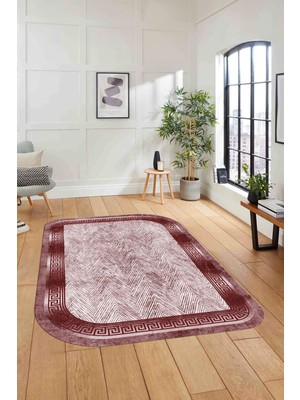 Napoli Home Dijital Lazer Kesim Klasik Model Yıkanabilir Kaymaz Yolluk Mutfak Salon Halısı, Lazer-39-Bordo,