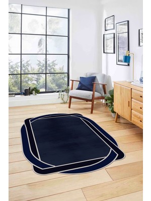 Napoli Home Dijital Lazer Kesim Kenar Geçişli Yıkanabilir Kaymaz Yolluk Mutfak Salon Halısı, Lazer-47-Lacivert,