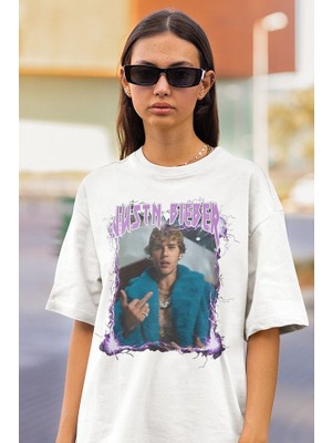 Sevbano Justin Bieber Baskılı Unisex Oversize Şarkıcı Tişört