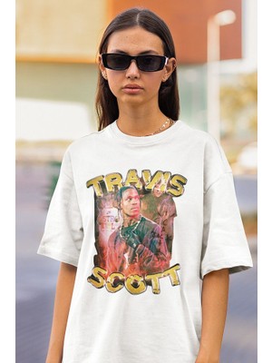 Sevbano Travis Scott Rapper Baskılı Unisex Oversize Tişört