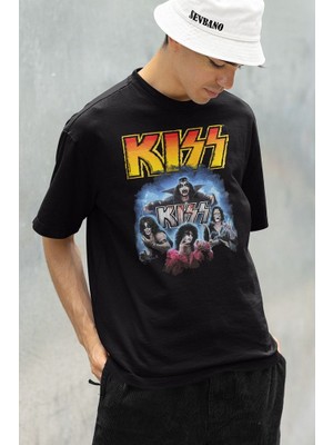 Sevbano Rock Metal Müzik Grubu Kiss Baskılı Unisex Oversize Tişört