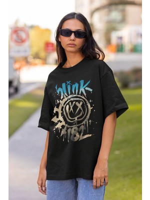 Sevbano Blink 182 Gülen Yüz Baskılı Unisex Oversize Tişört
