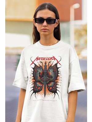 Sevbano Tasarım Metallica Rock Metal Müzik Grubu Baskılı Unisex Oversize Tişört