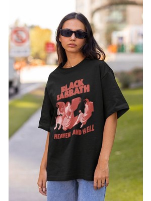 Sevbano Black Sabbath Heaven And Hell Müzik Grubu Baskılı Unisex Tişört, Oversize Rock Metal Tişört