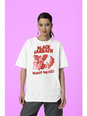 Sevbano Black Sabbath Heaven And Hell Müzik Grubu Baskılı Unisex Tişört, Oversize Rock Metal Tişört