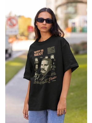 Sevbano Way 2 Sexy Drake Rapper Baskılı Unisex Tişört, Oversize Rap Tişört