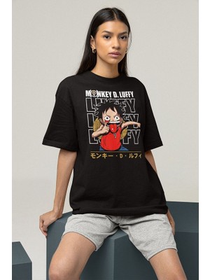 Sevbano Anime Karakter Monkey D Luffy Baskılı Unisex Oversize Tişört