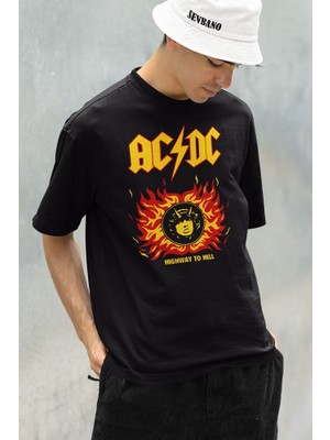 Sevbano Ac Dc Highway To Hell Baskılı Unisex Oversize Rock Metal Tişört