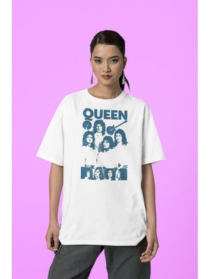 Sevbano Queen Temalı Baskılı Unisex Tişört, Oversize Müzik Grubu Baskılı Tişört