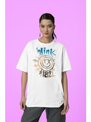 Sevbano Blink 182 Gülen Yüz Baskılı Unisex Oversize Tişört