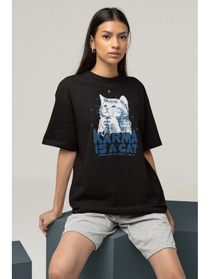 Sevbano Karma Is A Cat Taylor Swift Baskılı Unisex Oversize Şarkıcı Tişört