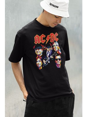 Sevbano Rock Metal Müzik Grubu Ac Dc Baskılı Unisex Oversize Tişört