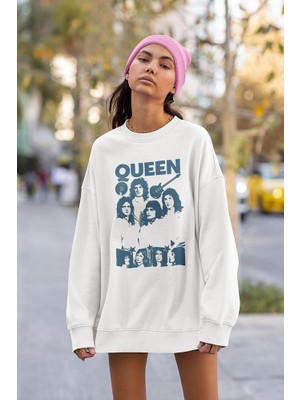 Sevbano Rock Metal Müzik Grubu Baskılı Unisex Oversize Queen Sweatshirt