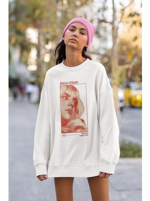 Sevbano Tasarım Billie Eilish Baskılı Unisex Oversize Şarkıcı Sweatshirt