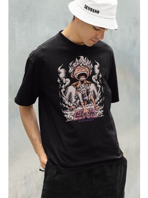 Sevbano Çizgi Film Monkey D. Luffy Baskılı Unisex Oversize Tişört