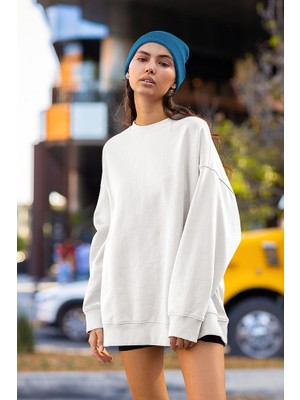 Sevbano Baskısız Unisex Oversize Basic Sweatshirt