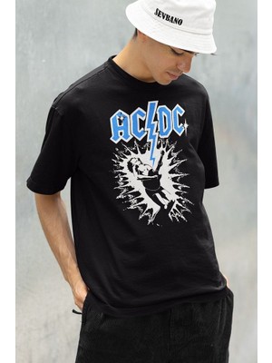Sevbano Ac Dc Rock Metal Müzik Grubu Baskılı Unisex Oversize Tişört