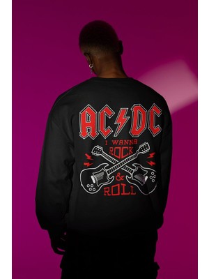 Sevbano Rock Metal Müzik Grubu Baskılı Unisex Oversize Ac Dc Sweatshirt