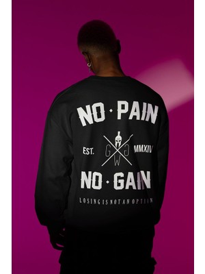 Sevbano No Pain No Gain Yazılı Unisex Oversize Gym Sweatshirt