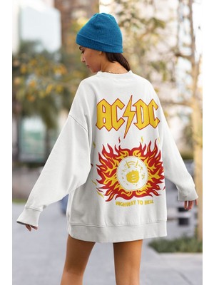 Sevbano Ac Dc Müzik Grubu Baskılı Unisex Oversize Rock Metal Sweatshirt