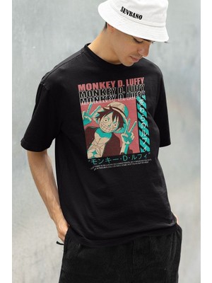 Sevbano Anime Karakter Baskılı Unisex Oversize Monket D. Luffy Tişört