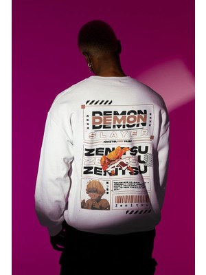 Sevbano Demon Slayer Karakter Baskılı Unisex Oversize Anime Zenitsu Sweatshirt
