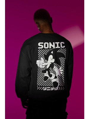 Sevbano Sonic Baskılı Unisex Oversize Çizgi Film Sweatshirt