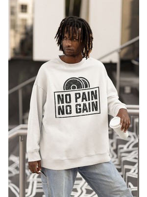 Sevbano No Pain No Gain Yazılı Tasarım Unisex Oversize Gym Sweatshirt