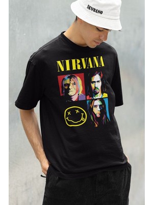 Sevbano Rock Metal Müzik Grubu Nirvana Baskılı Unisex Oversize Tişört