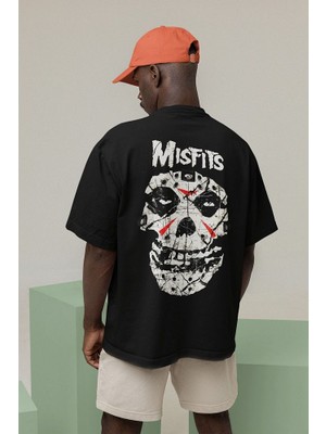 Sevbano Rock Metal Müzik Grubu Misfits Baskılı Unisex Oversize Tişört