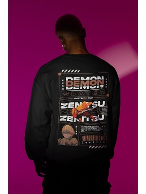 Sevbano Demon Slayer Karakter Baskılı Unisex Oversize Anime Zenitsu Sweatshirt