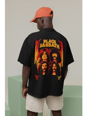 Sevbano Müzik Grubu Black Sabbath Baskılı Unisex Oversize Rock Metal Tişört